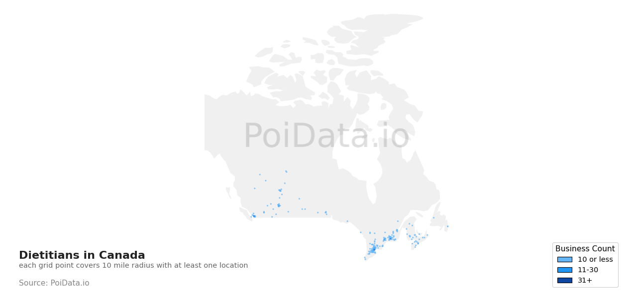 Dietitian density map for Canada