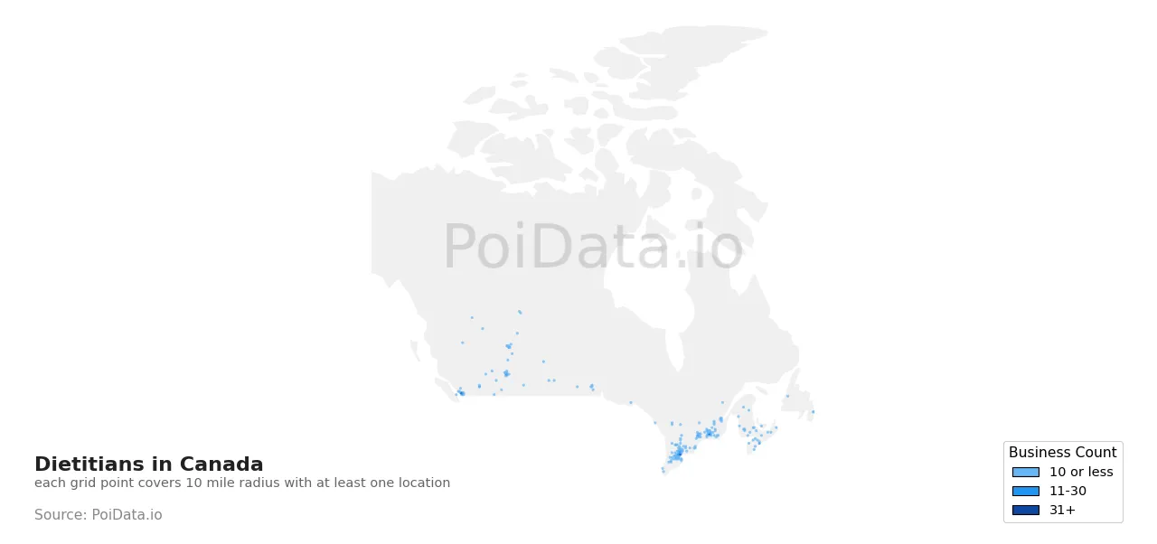 Dietitian density map for Canada