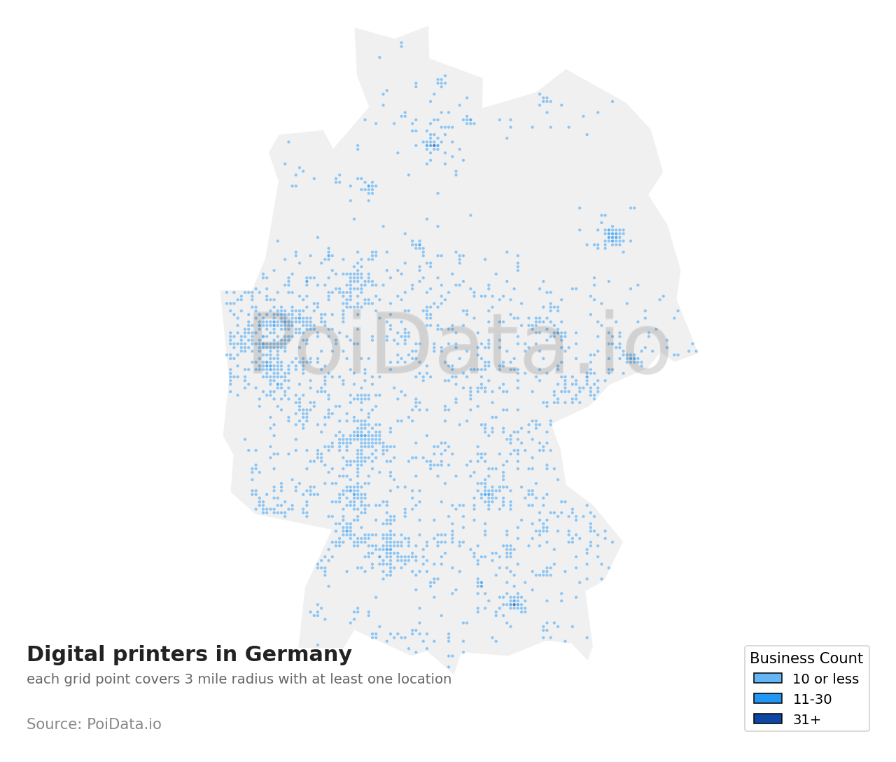 Digital printer density map for Germany