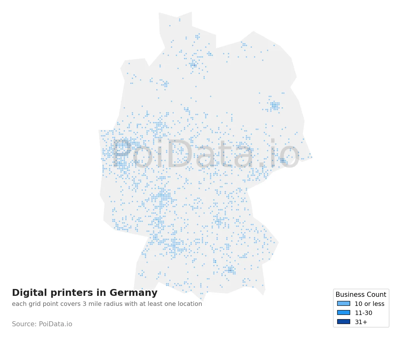 Digital printer density map for Germany