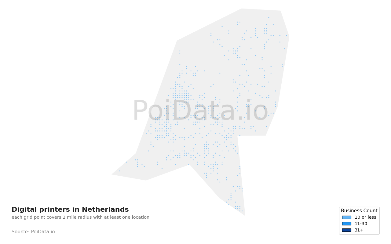 Digital printer density map for Netherlands