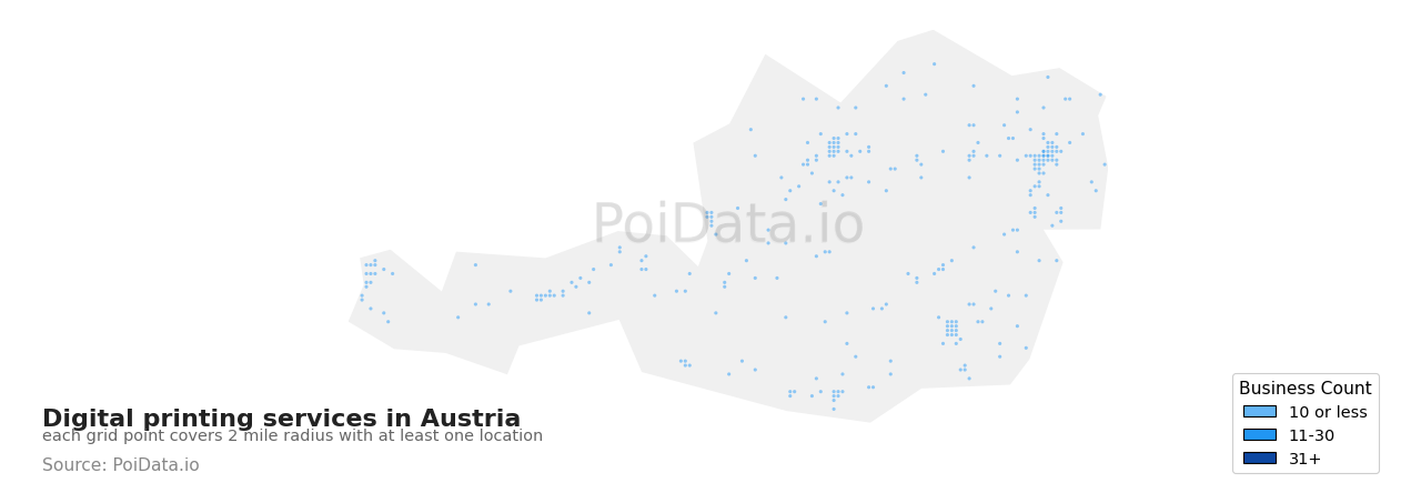 Digital printing service density map for Austria