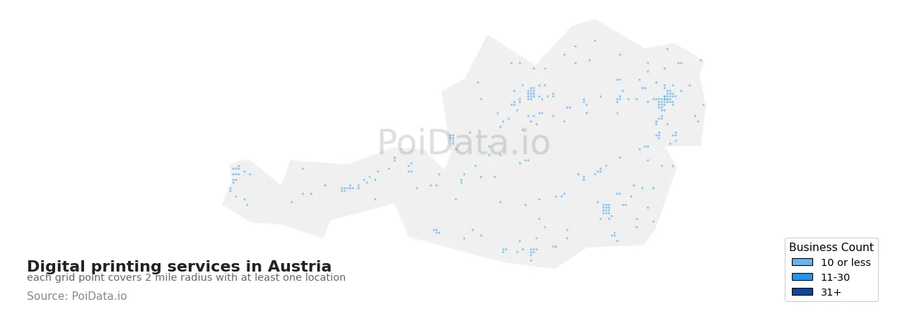 Digital printing service density map for Austria
