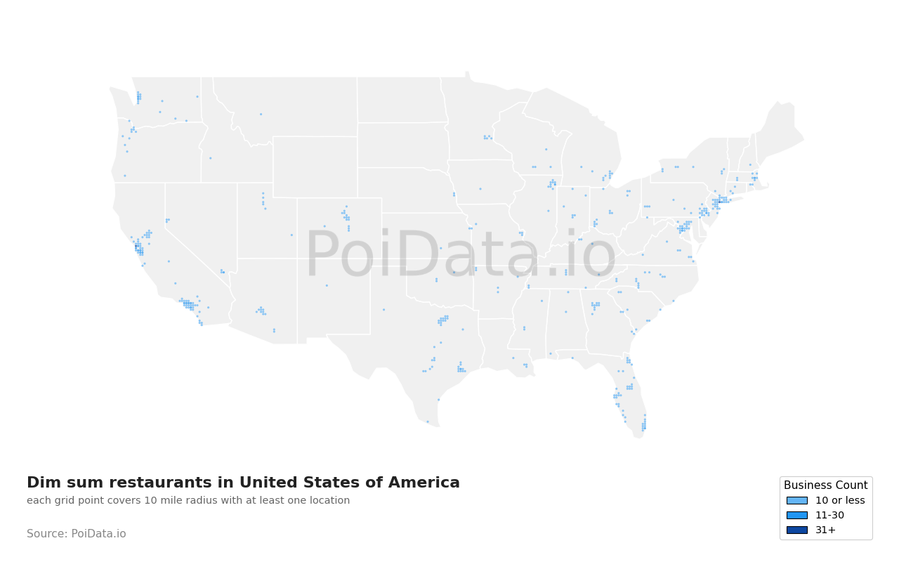 Dim sum restaurant density map for North Carolina, United States