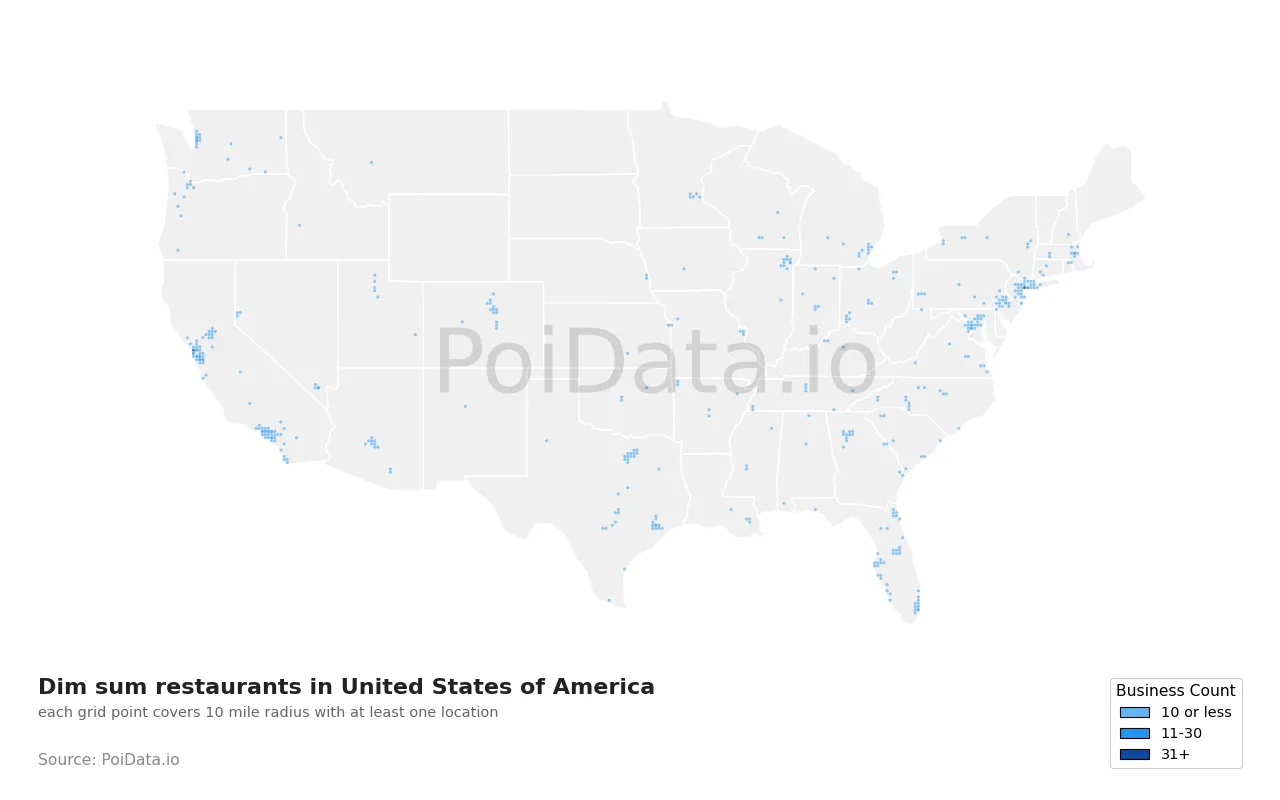 Dim sum restaurant density map for United States