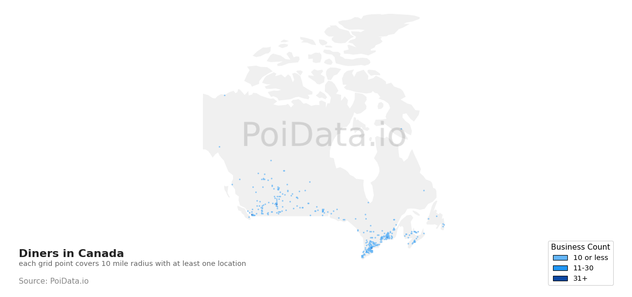 Diner density map for Canada