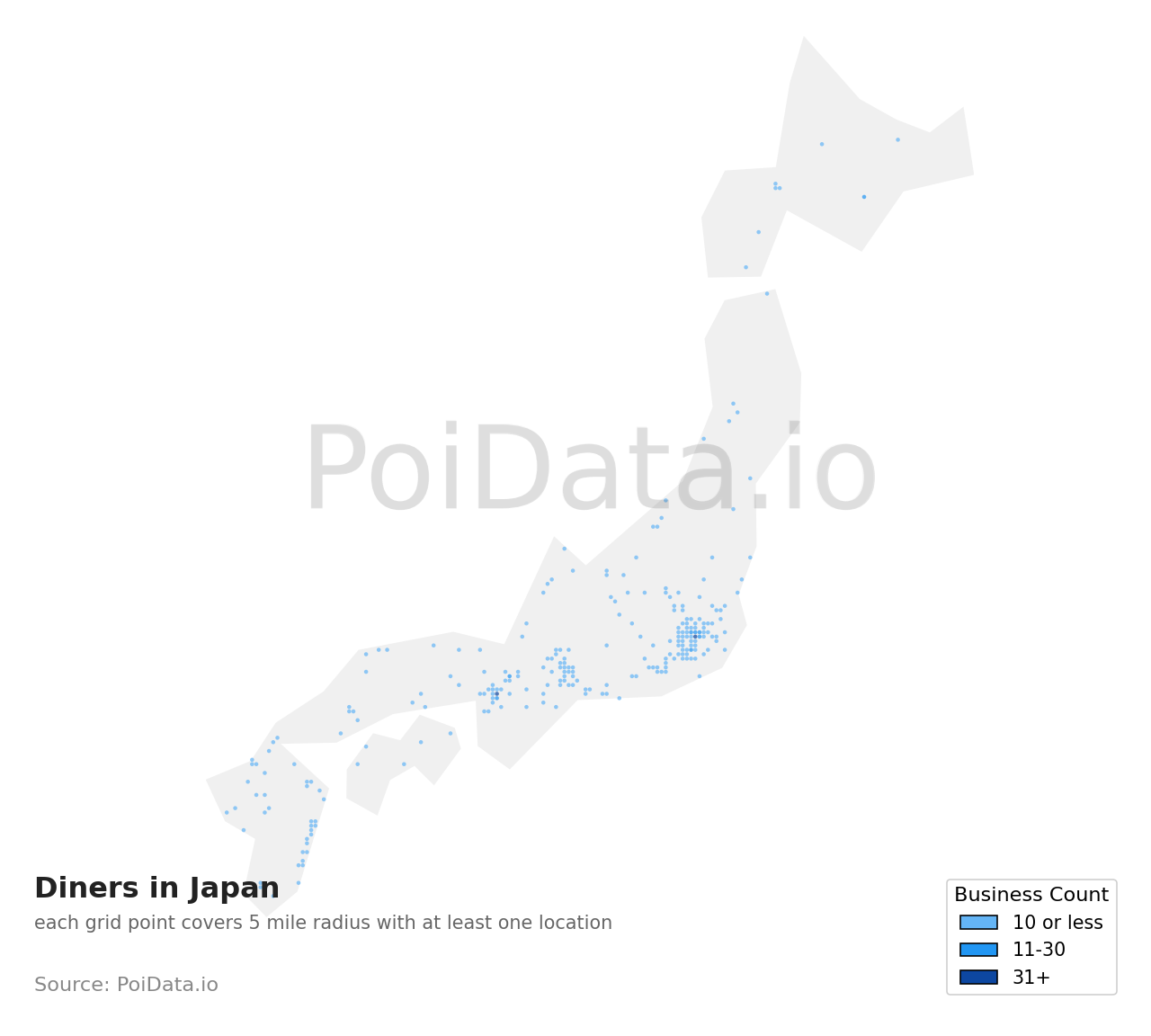 Diner density map for Osaka, Japan