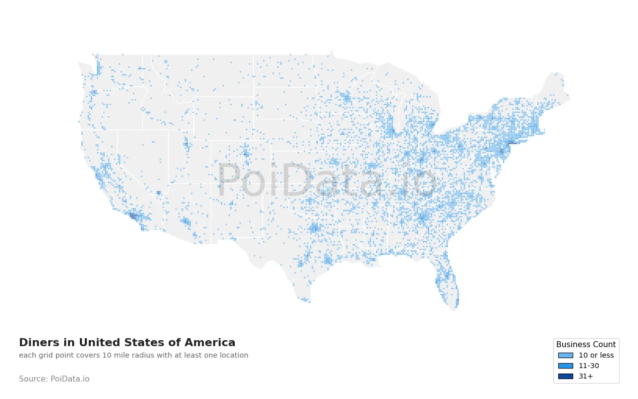 Diner density map for United States