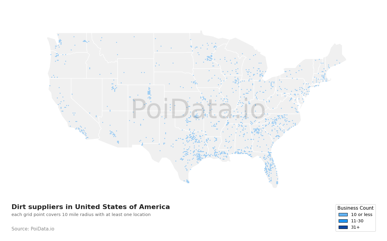 Dirt supplier density map for Michigan, United States