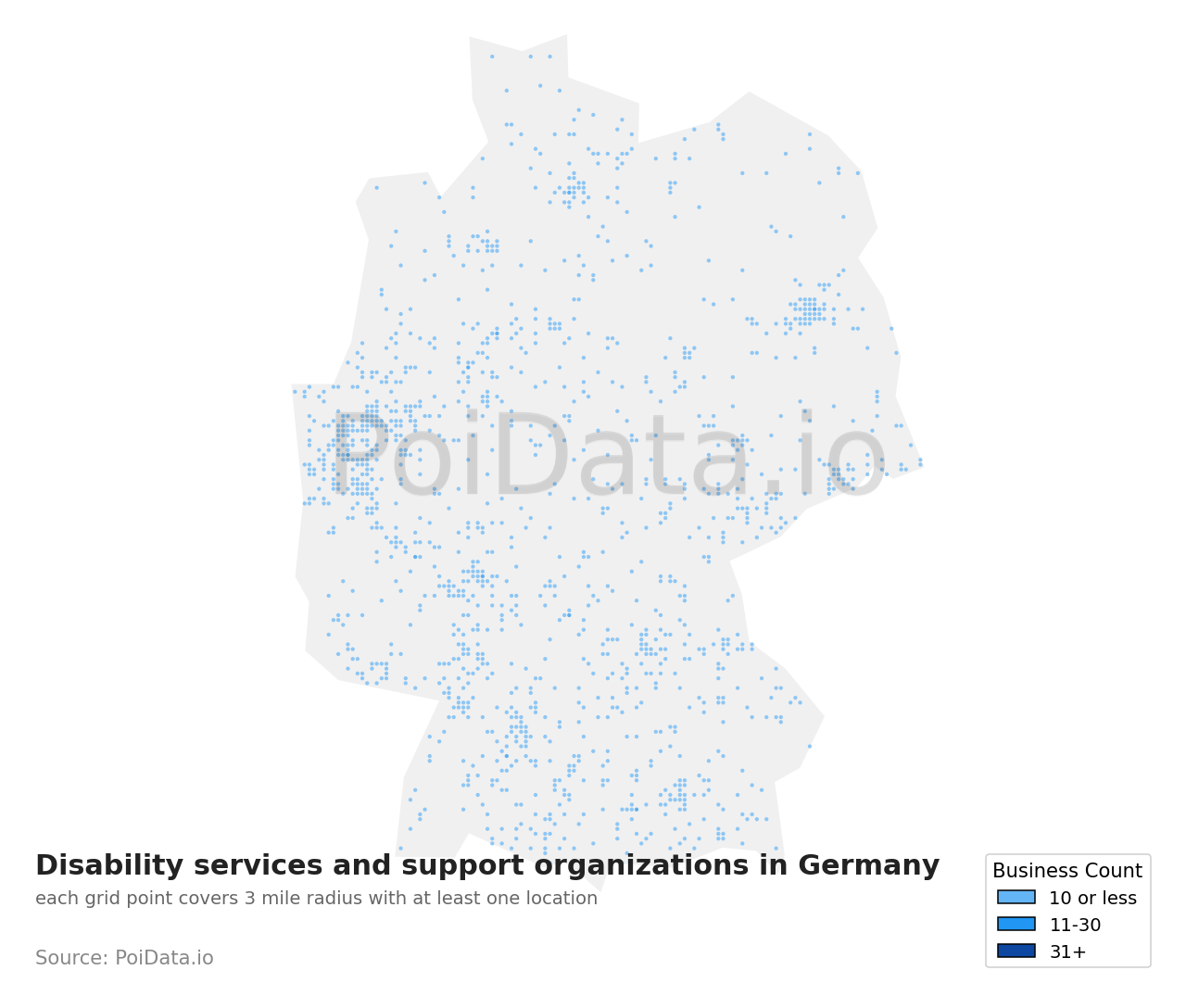 Disability services and support organization density map for Germany