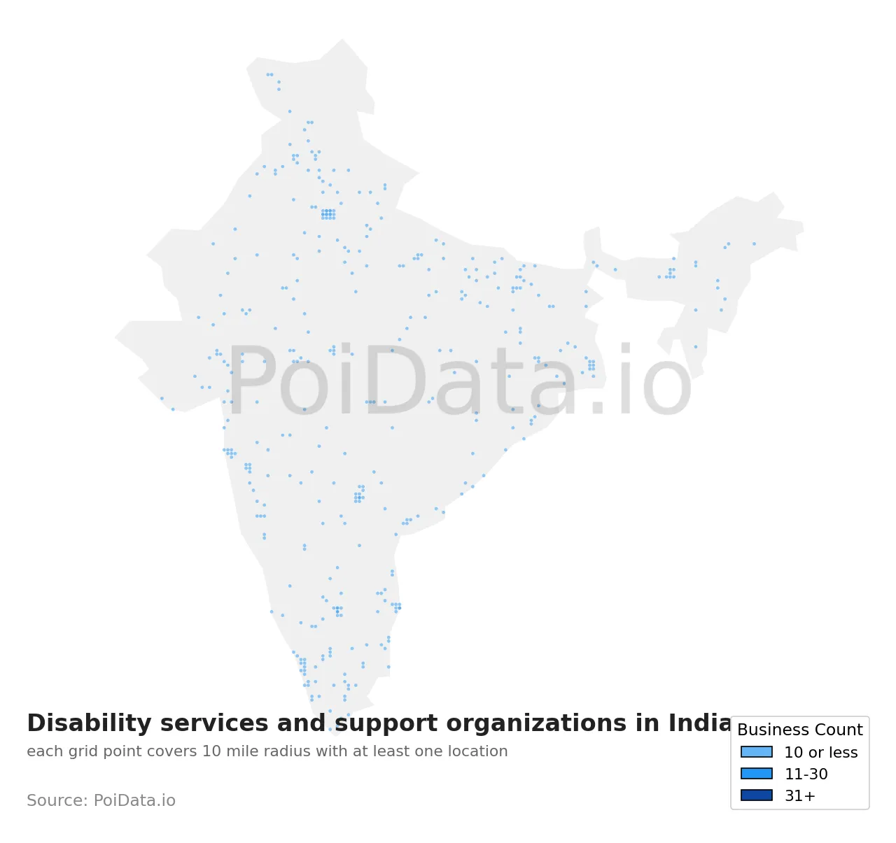 Disability services and support organization density map for India