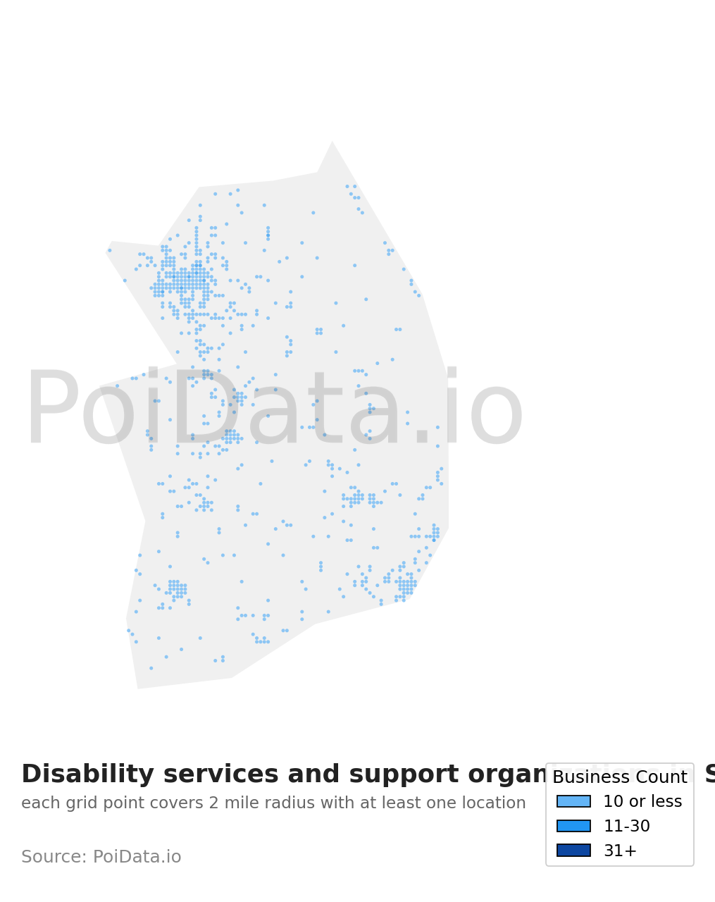 Disability services and support organization density map for South Korea