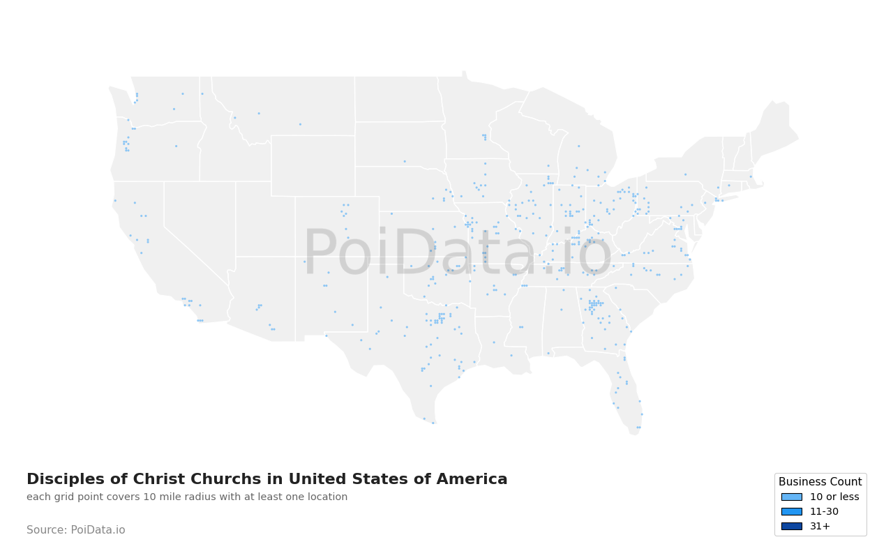 Disciples of Christ Church density map for United States