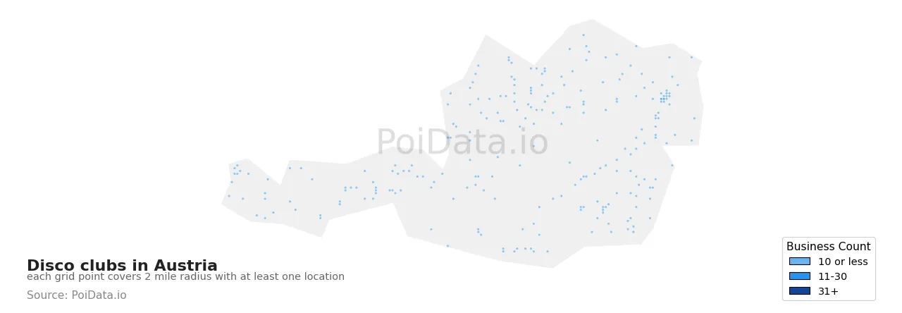 Disco club density map for Austria
