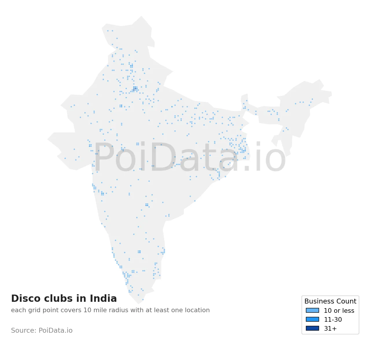 Disco club density map for India