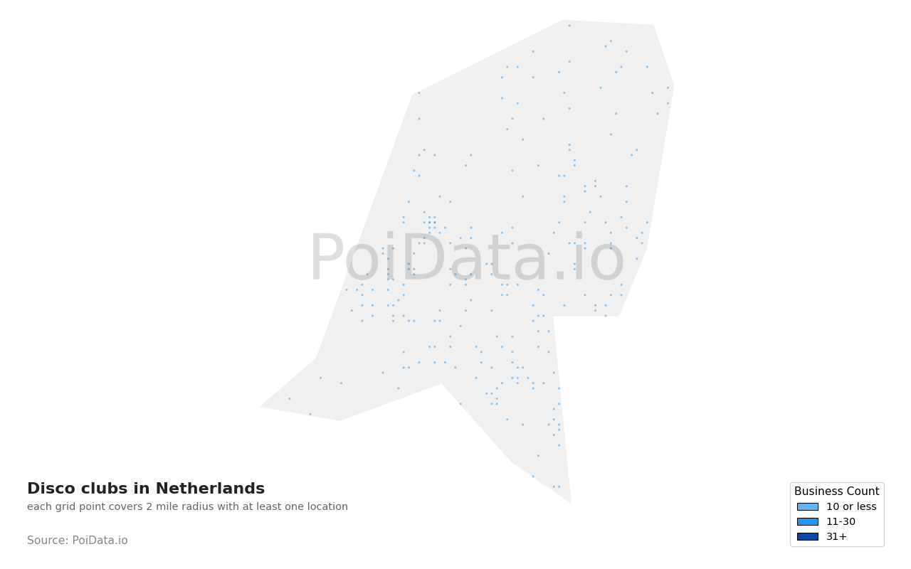 Disco club density map for Netherlands