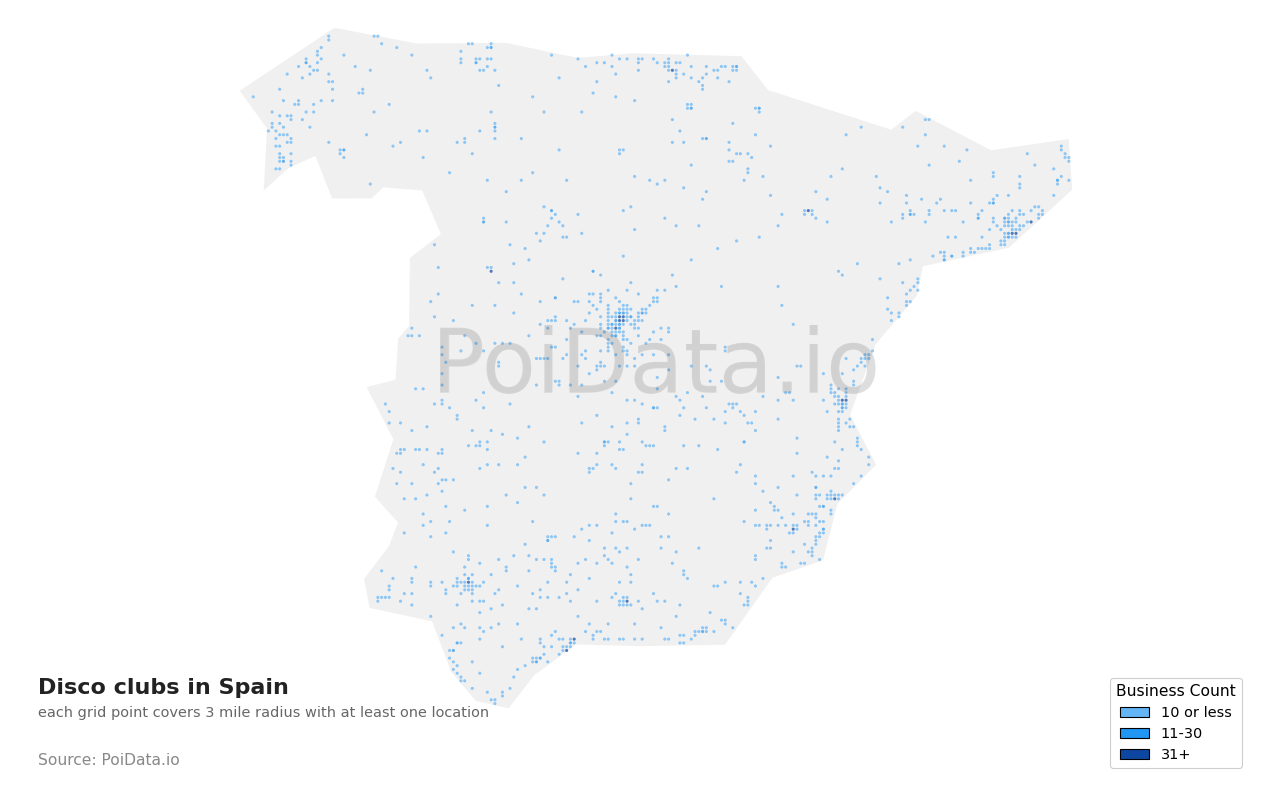 Disco club density map for Spain