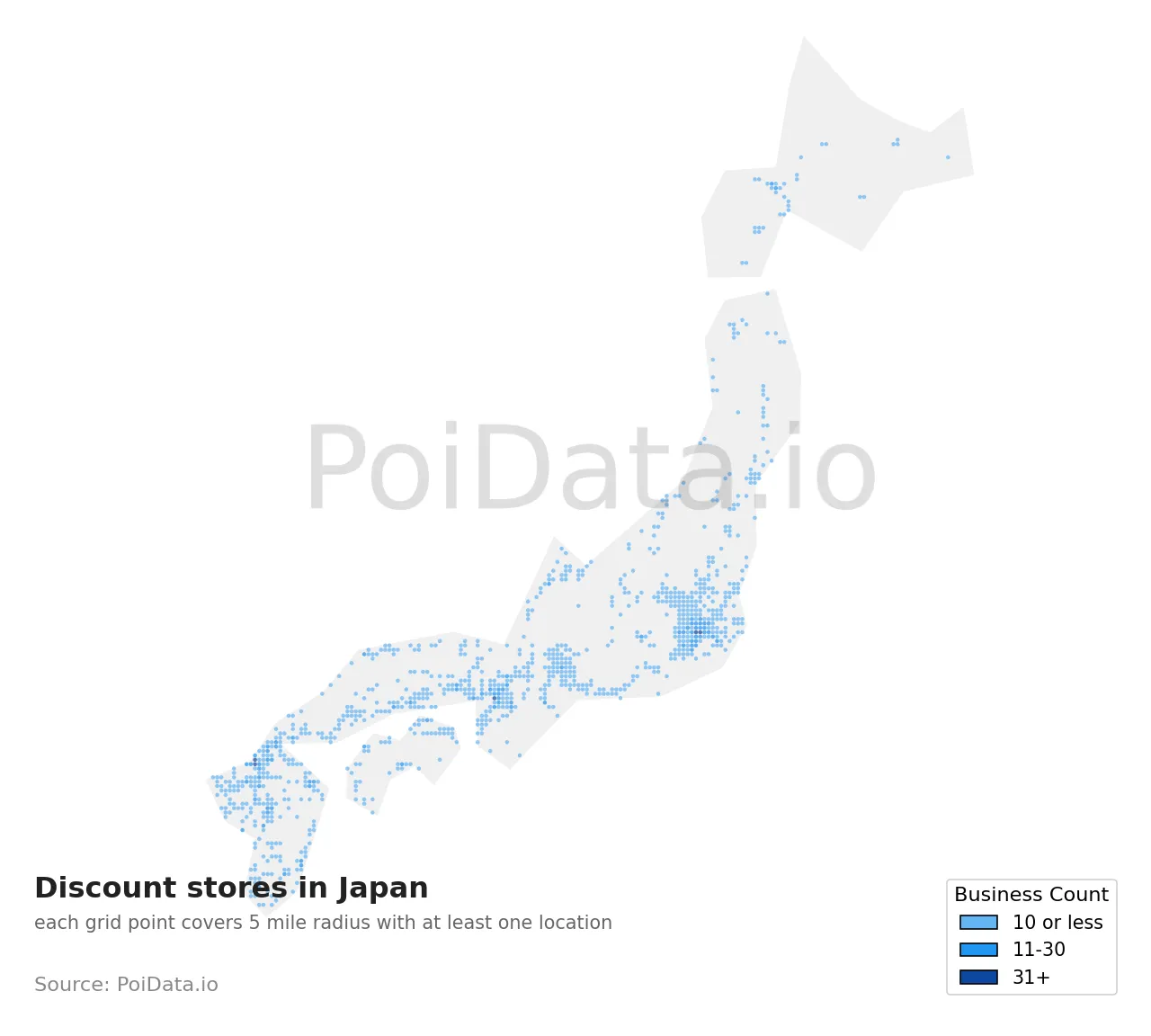 Discount store density map for Japan