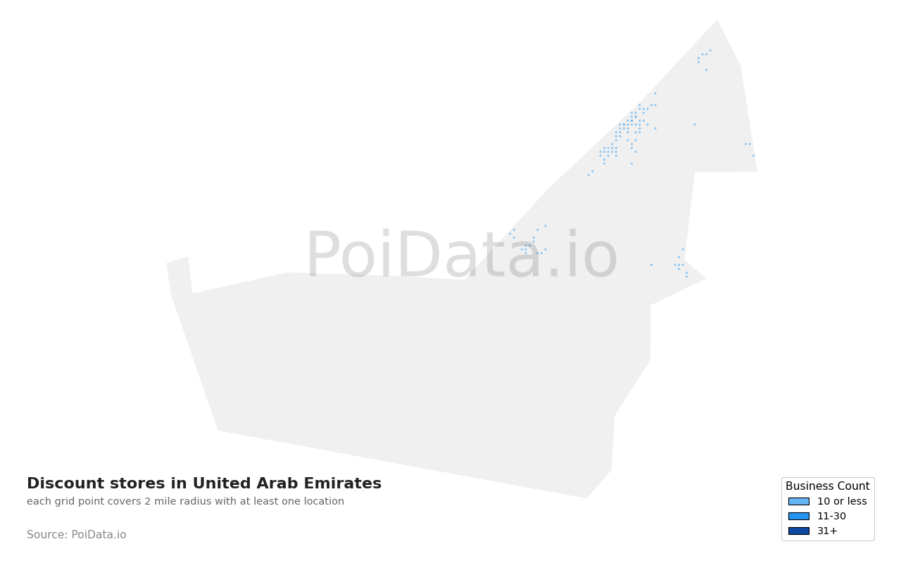 Discount store density map for United Arab Emirates