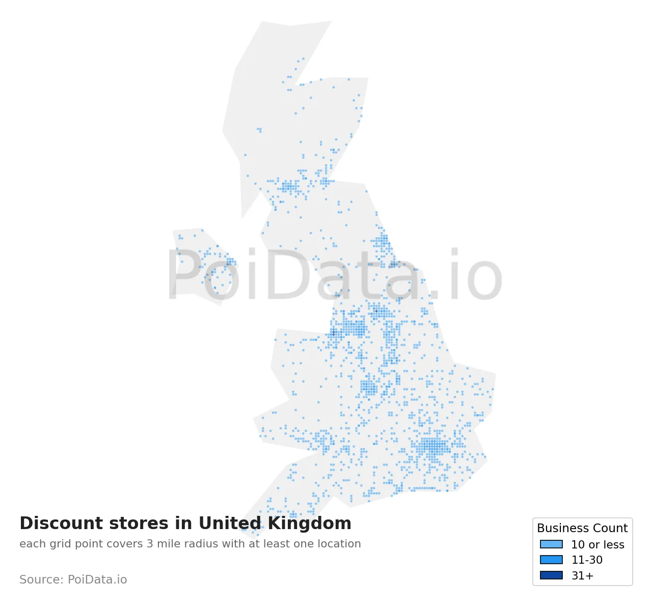Discount store density map for United Kingdom