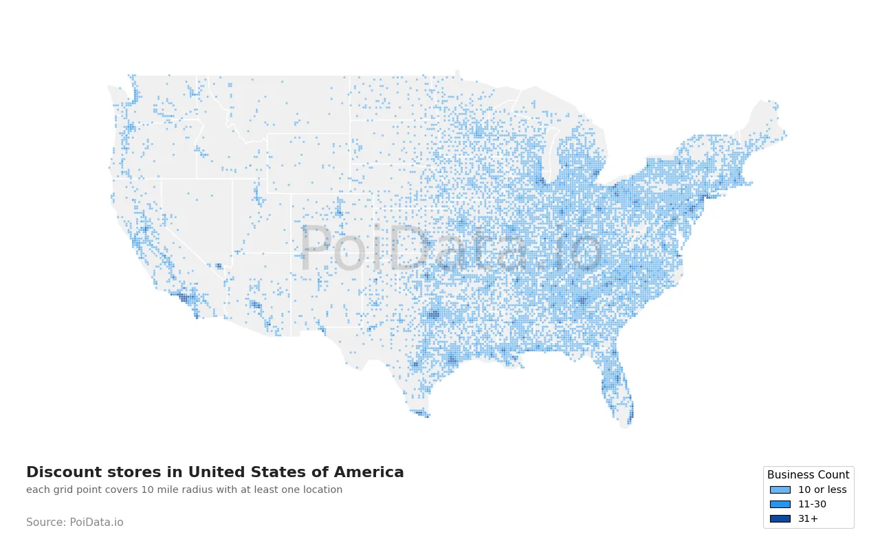 Discount store density map for United States