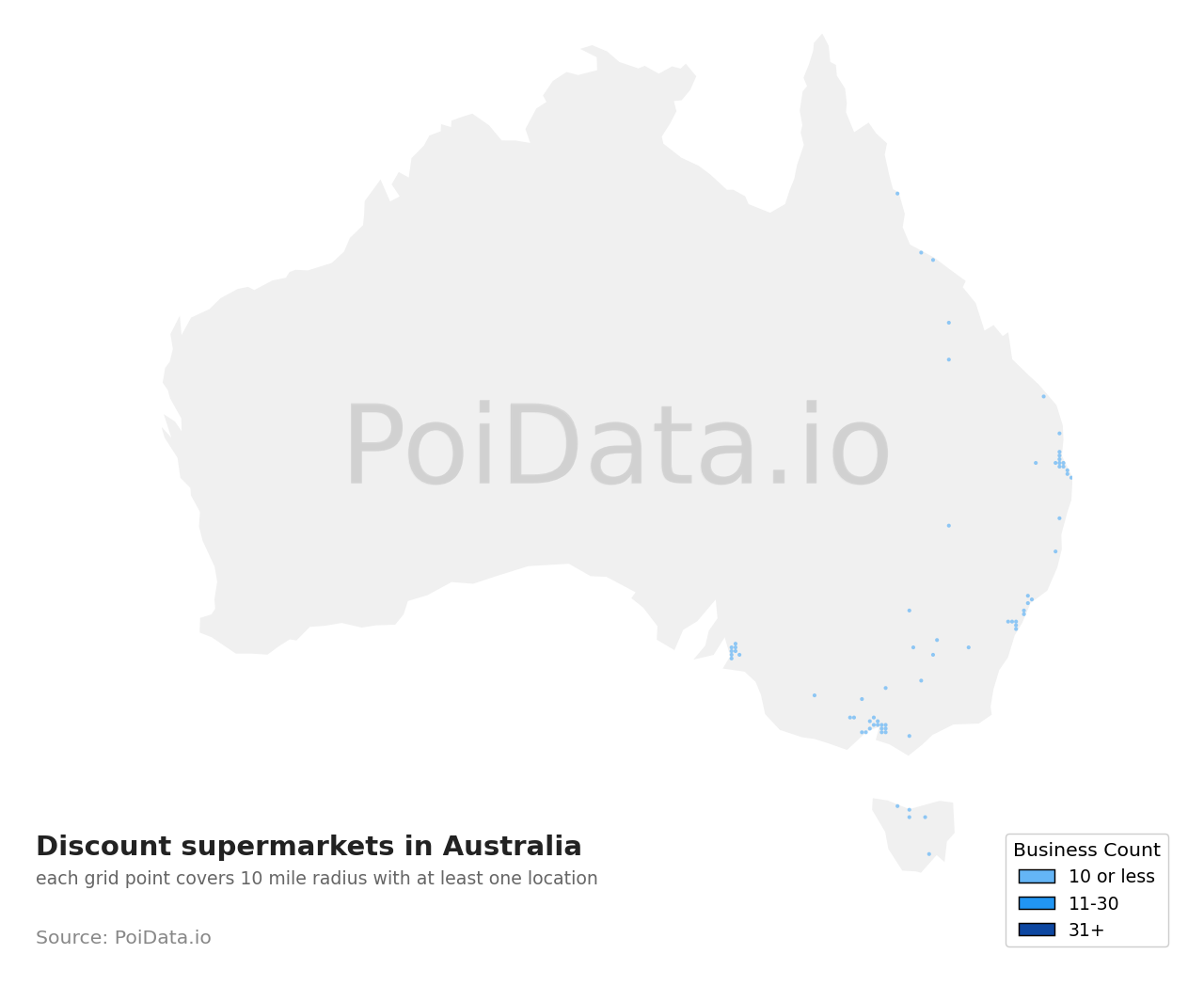 Discount supermarket density map for Australia
