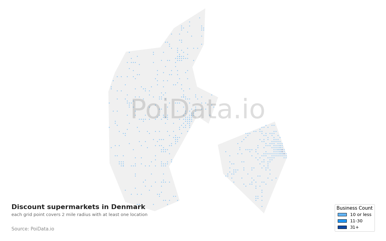 Discount supermarket density map for Denmark