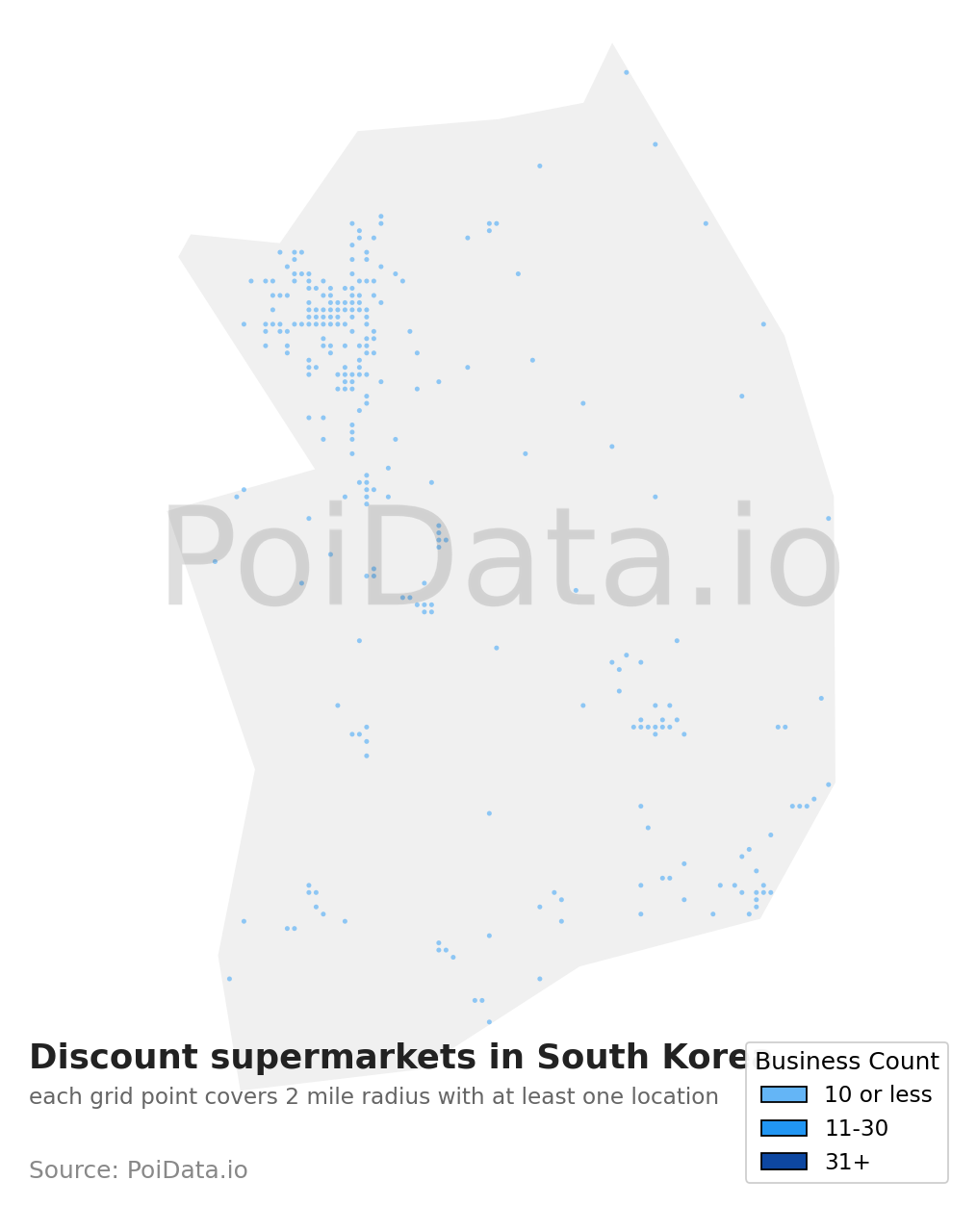Discount supermarket density map for South Korea