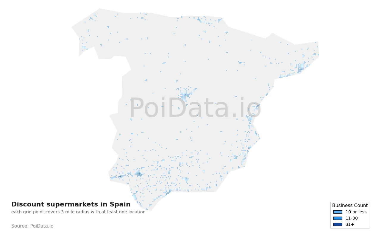 Discount supermarket density map for Spain