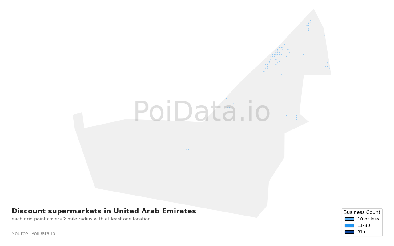 Discount supermarket density map for United Arab Emirates