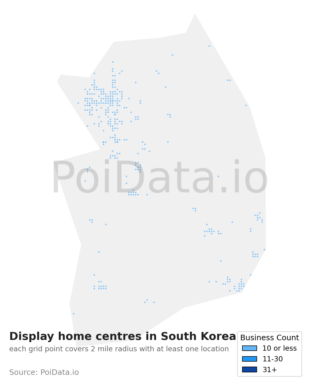 Display home centre density map for South Korea