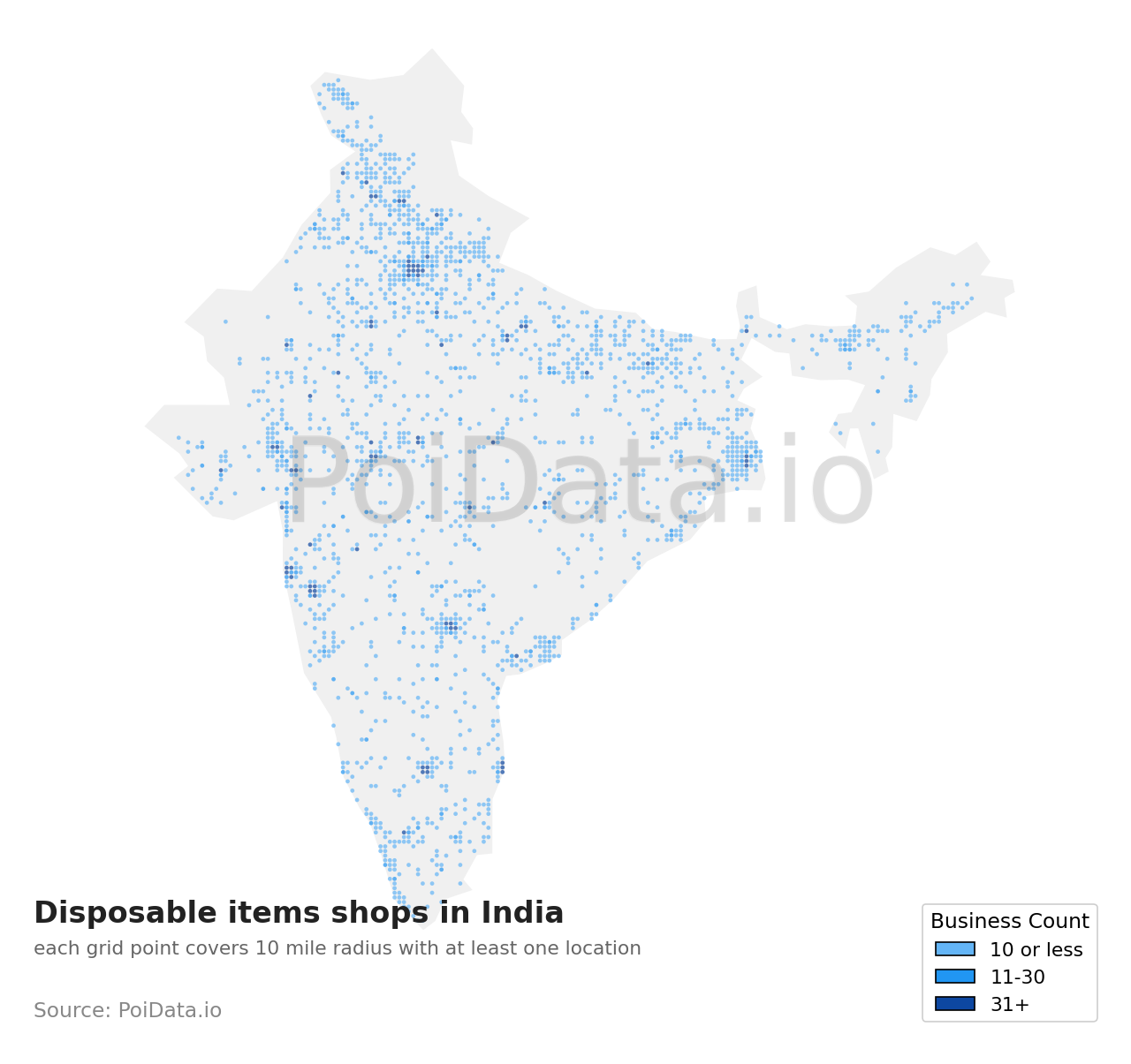 Disposable items shop density map for India