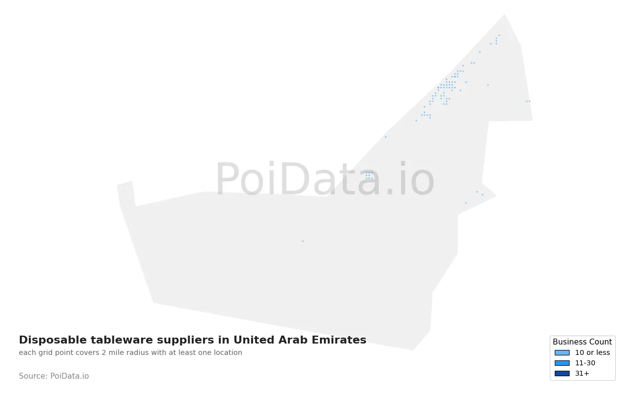 Disposable tableware supplier density map for United Arab Emirates