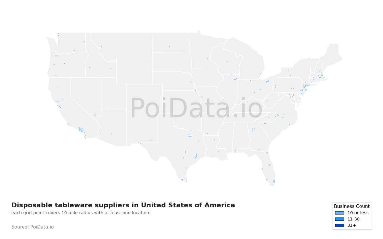 Disposable tableware supplier density map for New Jersey, United States