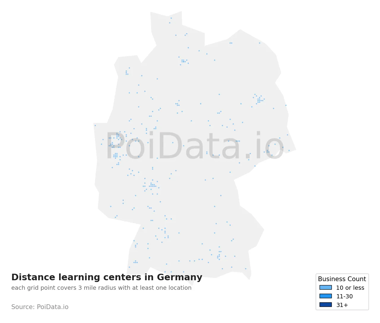 Distance learning center density map for Germany
