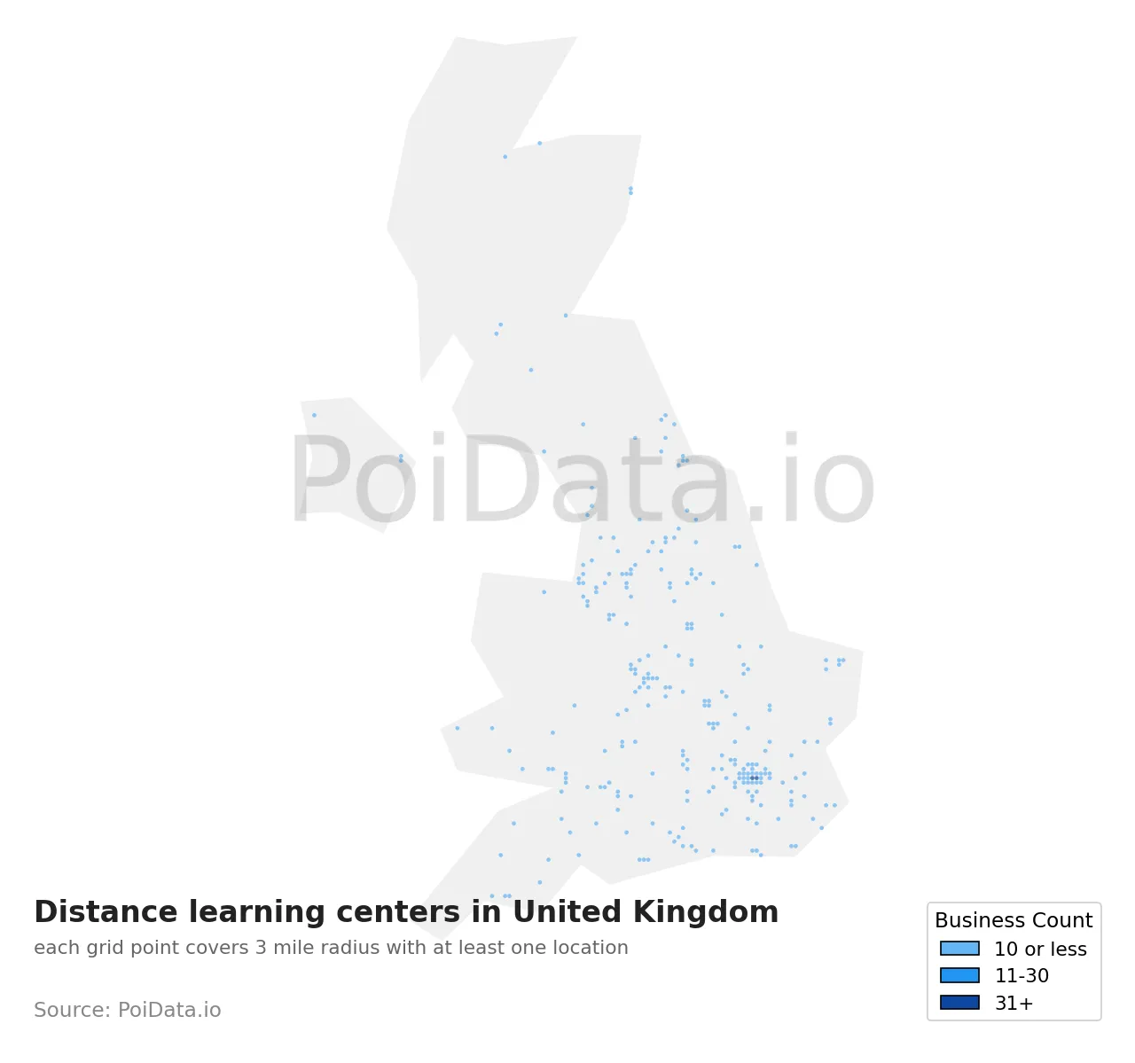 Distance learning center density map for United Kingdom
