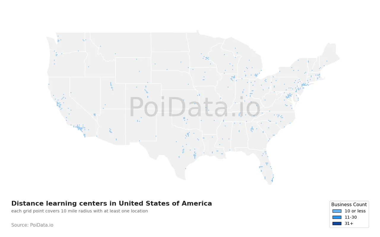 Distance learning center density map for United States
