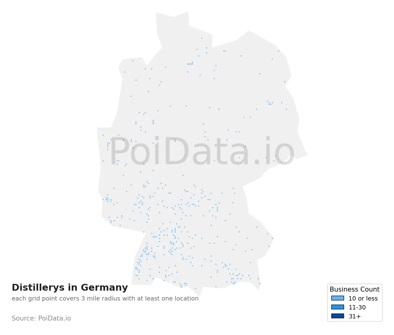 Distillery density map for Germany