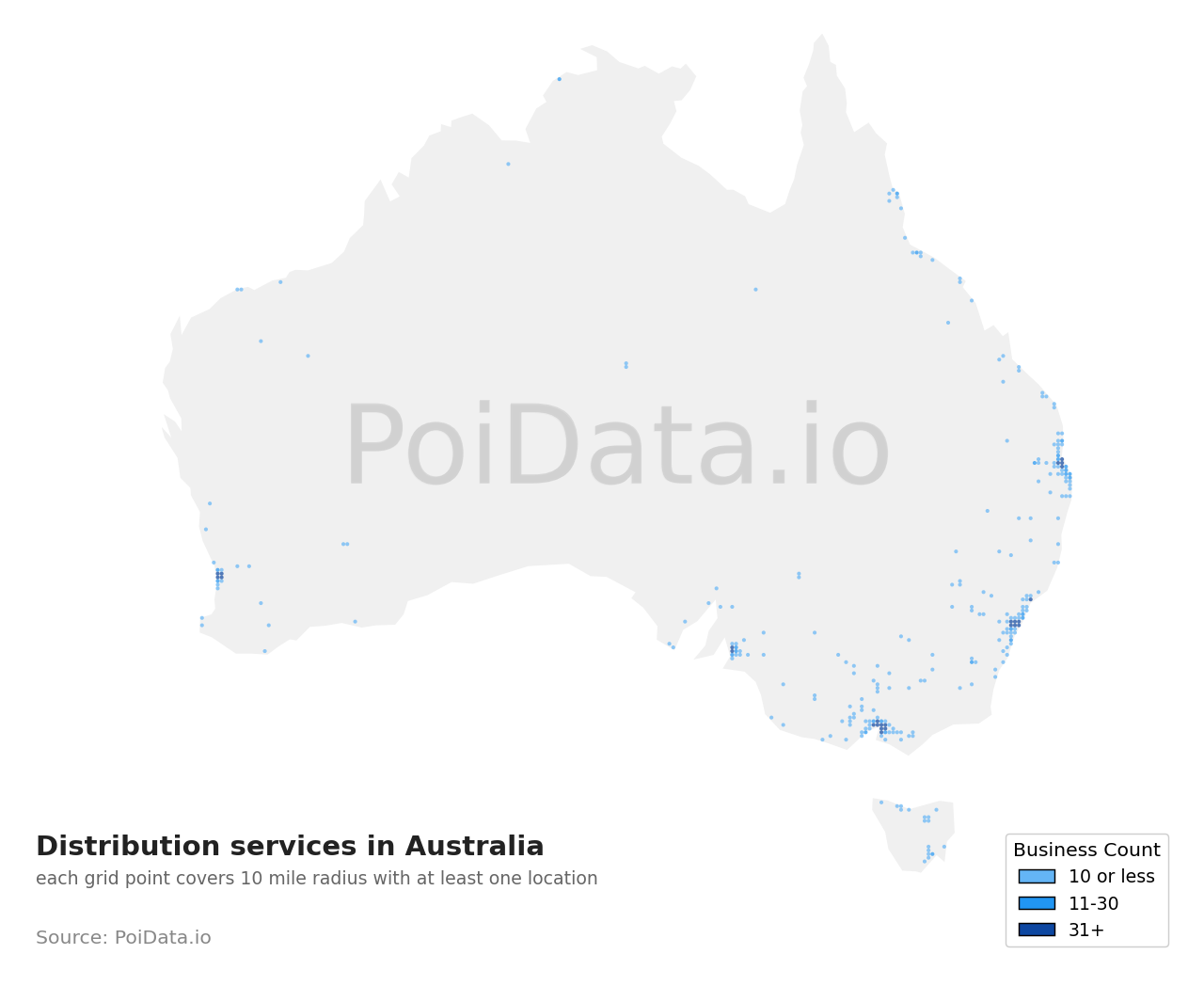 Distribution service density map for Australia