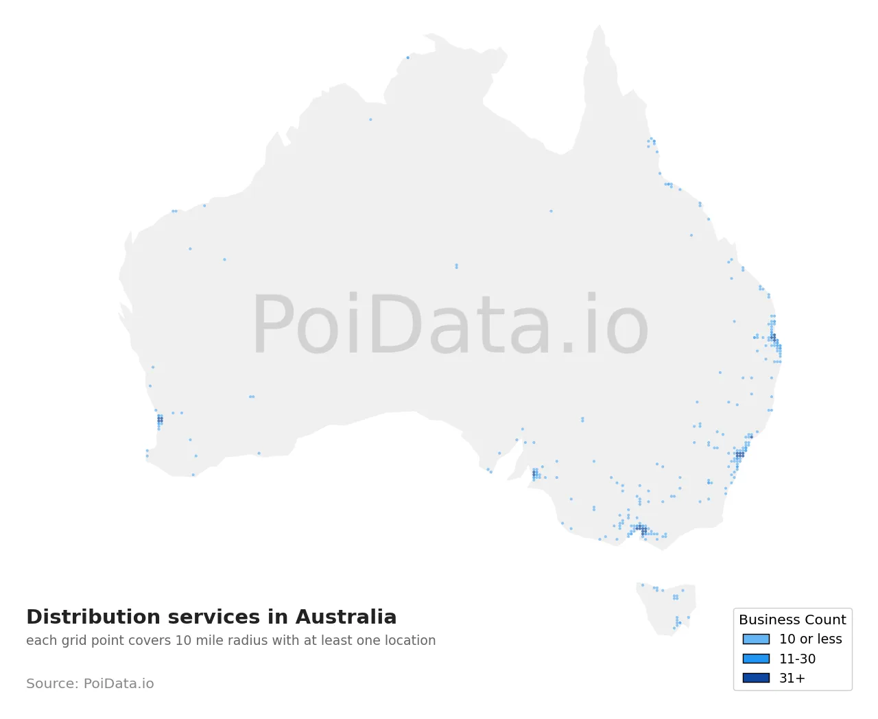 Distribution service density map for Australia