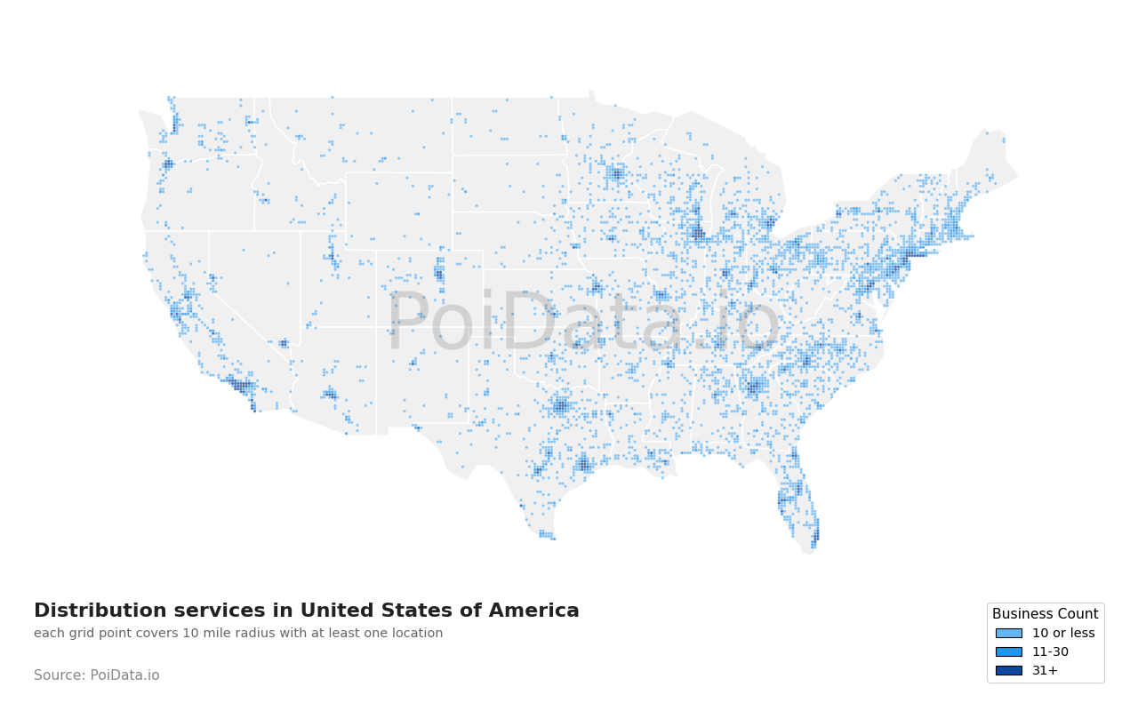 Distribution service density map for United States