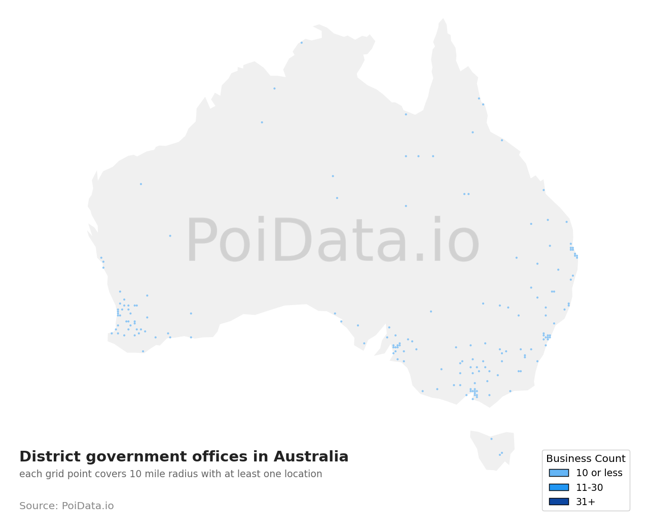 District government office density map for Australia