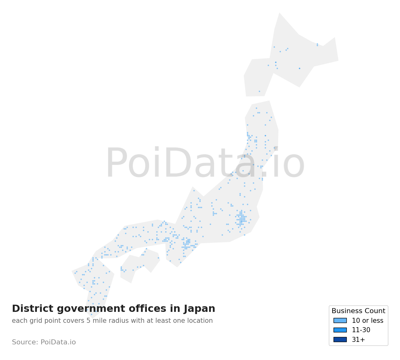 District government office density map for Japan