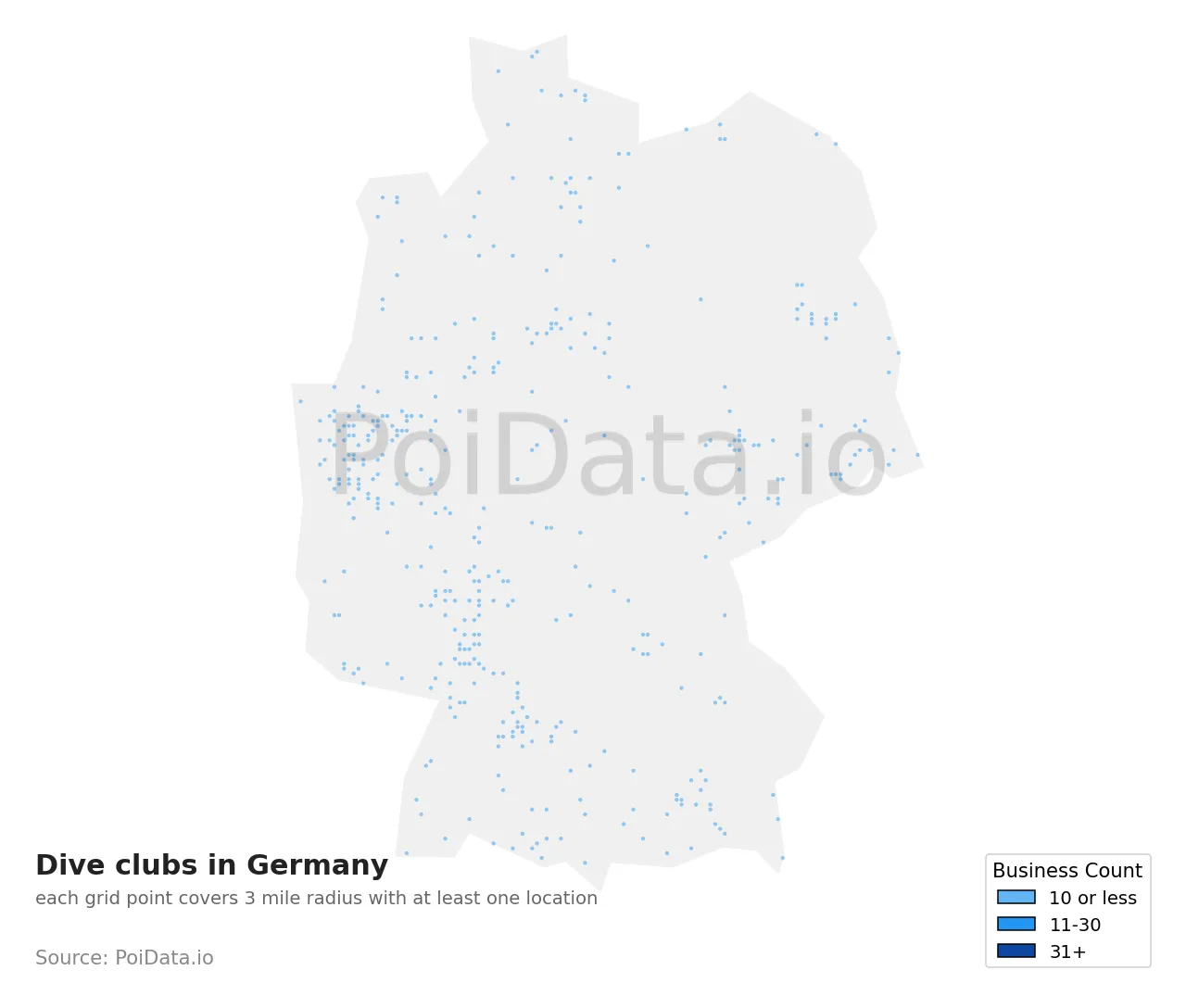 Dive club density map for Germany