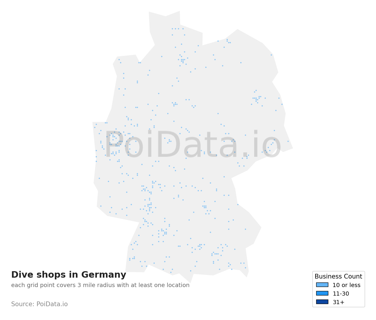 Dive shop density map for Germany