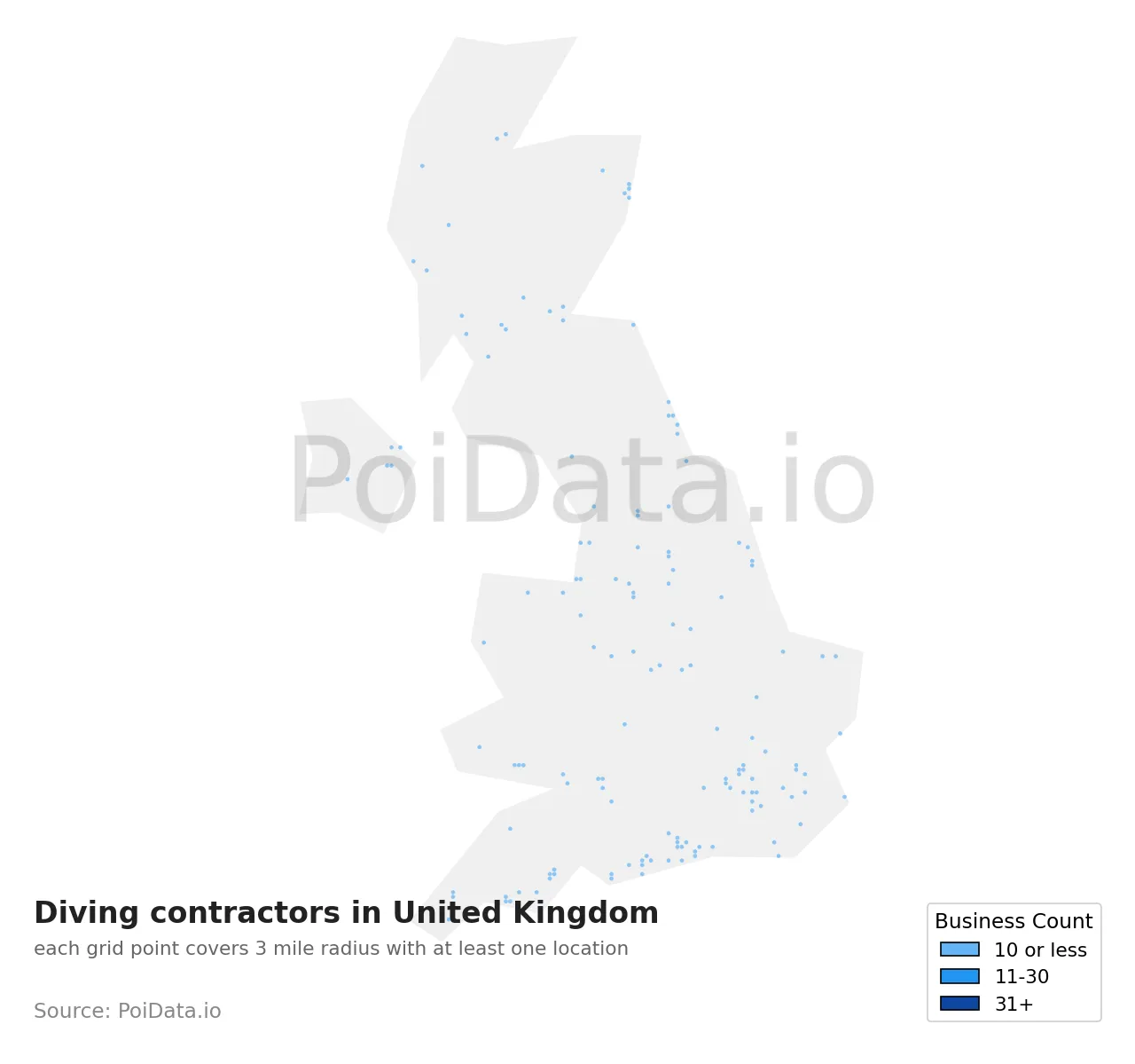 Diving contractor density map for United Kingdom