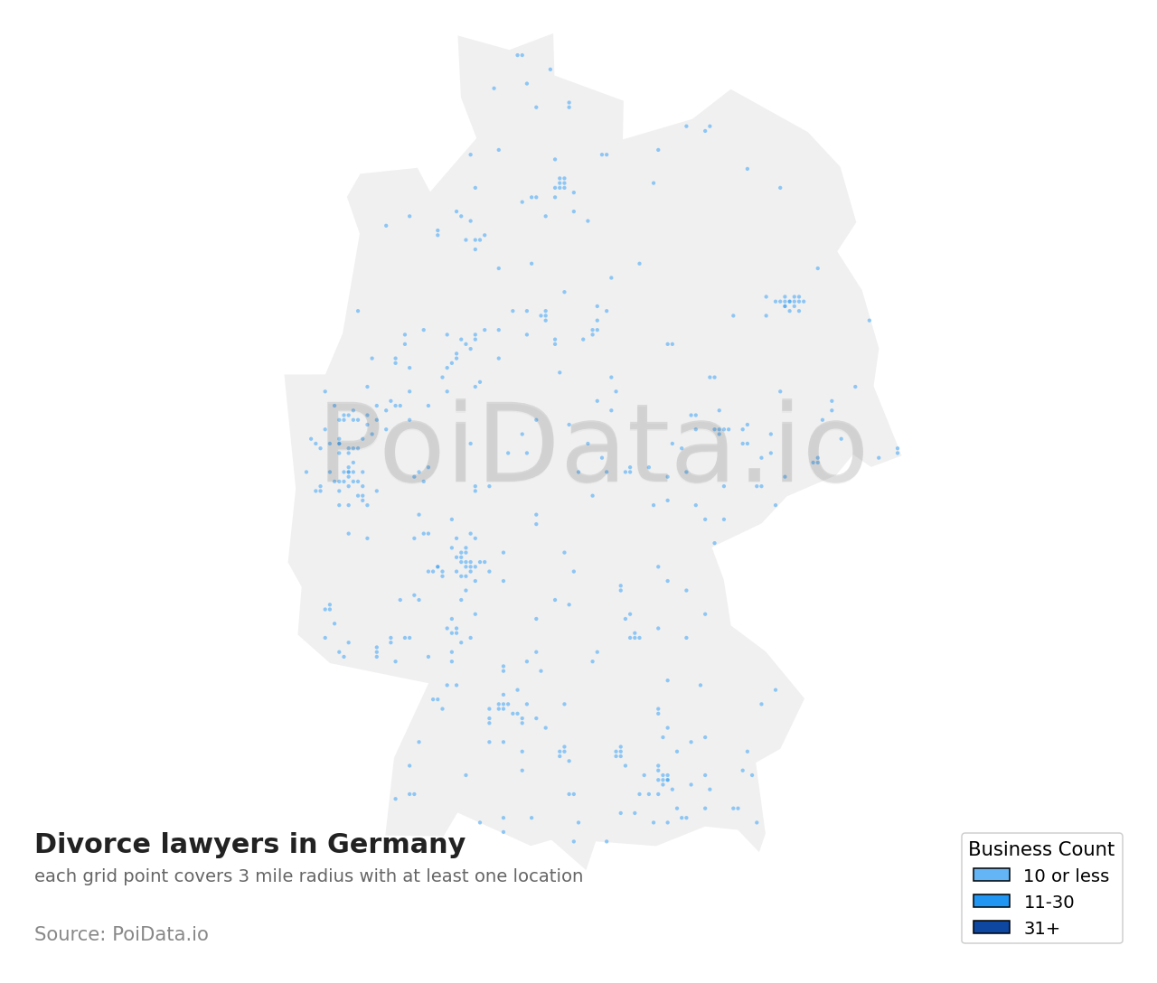 Divorce lawyer density map for Germany