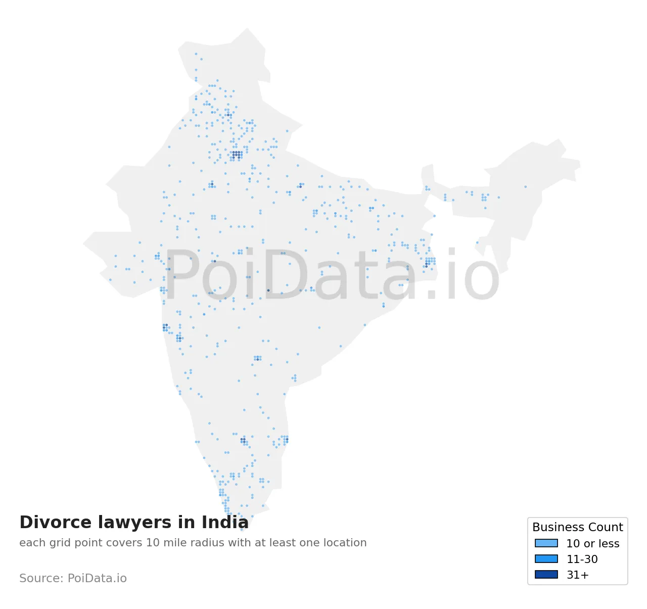 Divorce lawyer density map for India