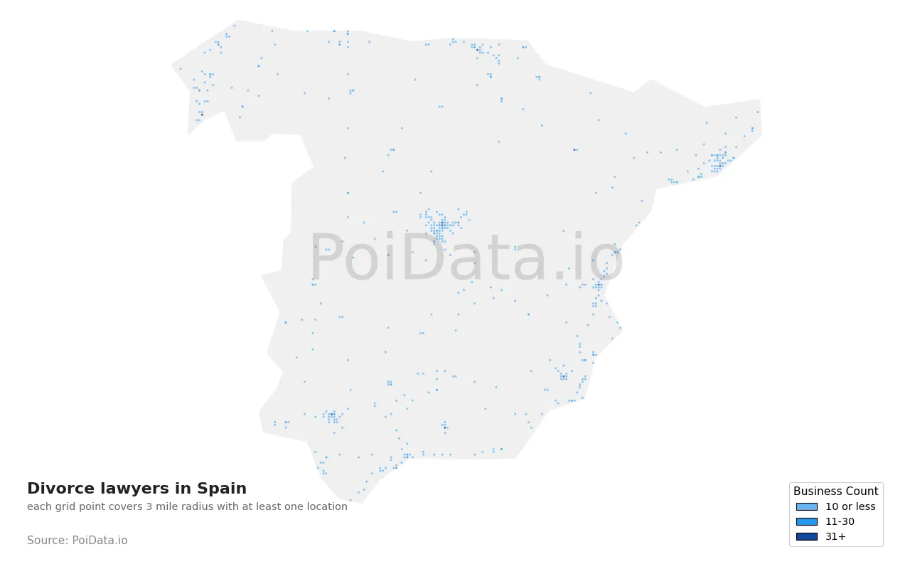 Divorce lawyer density map for Spain