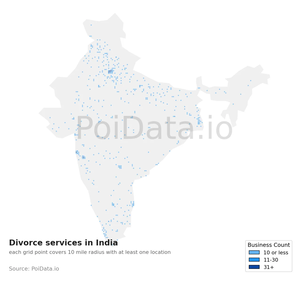 Divorce service density map for India